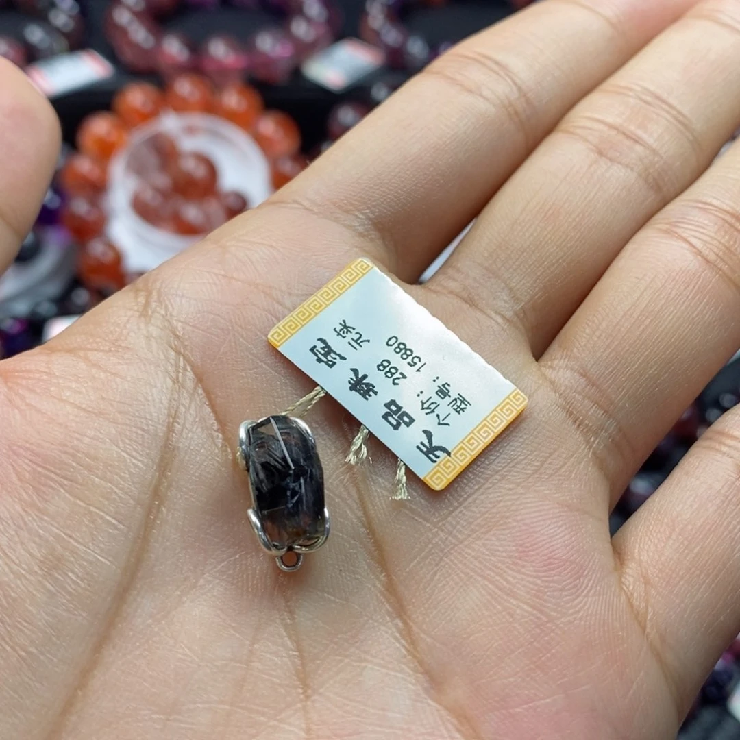 水晶小配件银S925镶嵌黑银钛15880