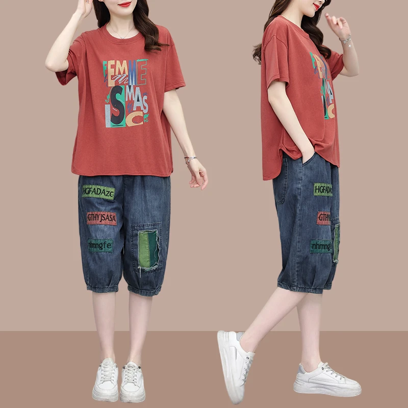 时尚套装爆款2025夏款宽松显瘦T恤洋气减龄两件潮洋气衣服女穿搭