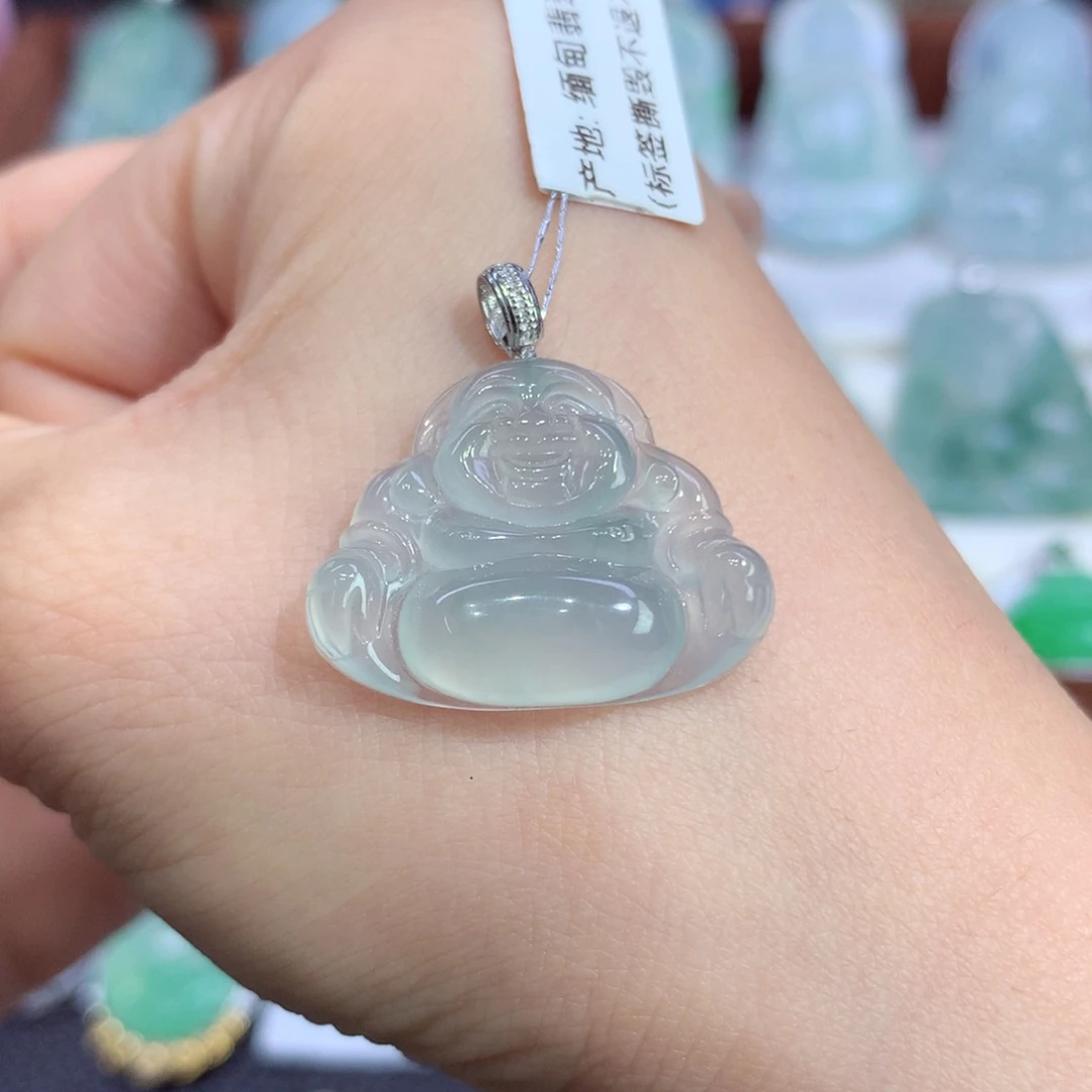 吊坠(不含链)18K金镶嵌翡翠天然缅甸A货翡翠揭阳工佛公