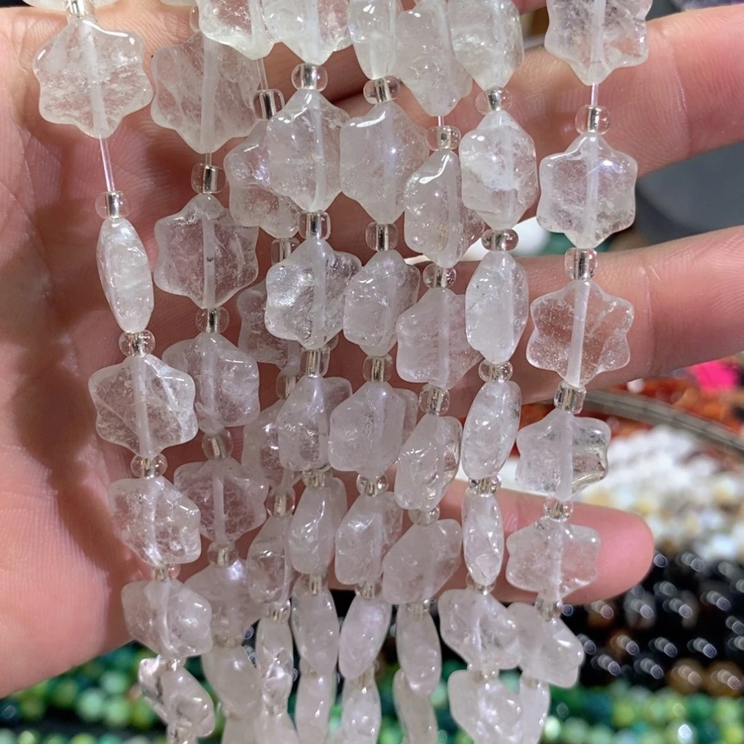 未镶嵌玛瑙/玉髓珠宝半成品天然白水晶六叶花一条14颗