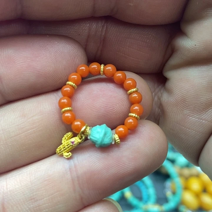 南红玛瑙银S925镀金镶嵌戒指