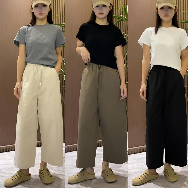 【100纯棉】小个子定制原版阔腿裤女2025春秋新款高腰气球休闲裤子