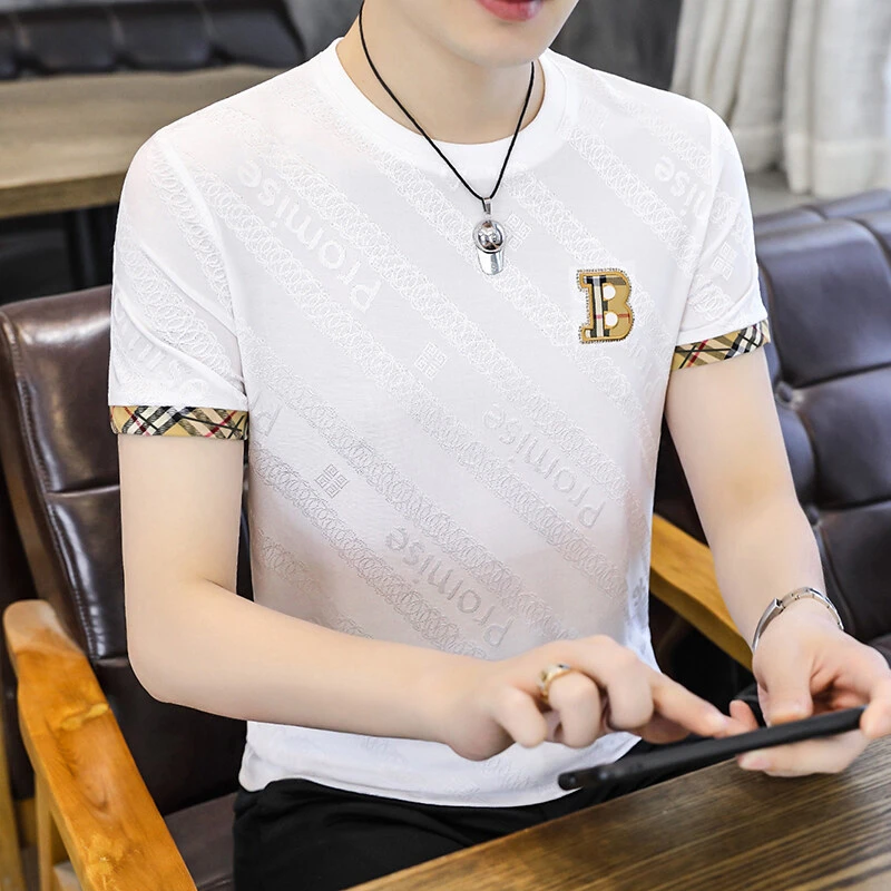 t恤上衣男士男装夏季半袖潮流修身时尚休闲百搭透气舒适帅气圆领