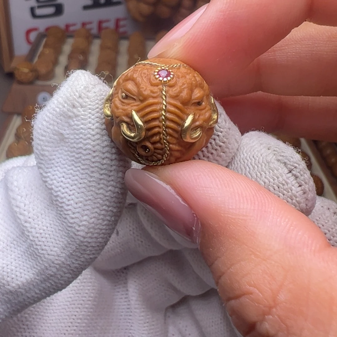把件猴头核桃镶嵌款象神全品有正常封口线
