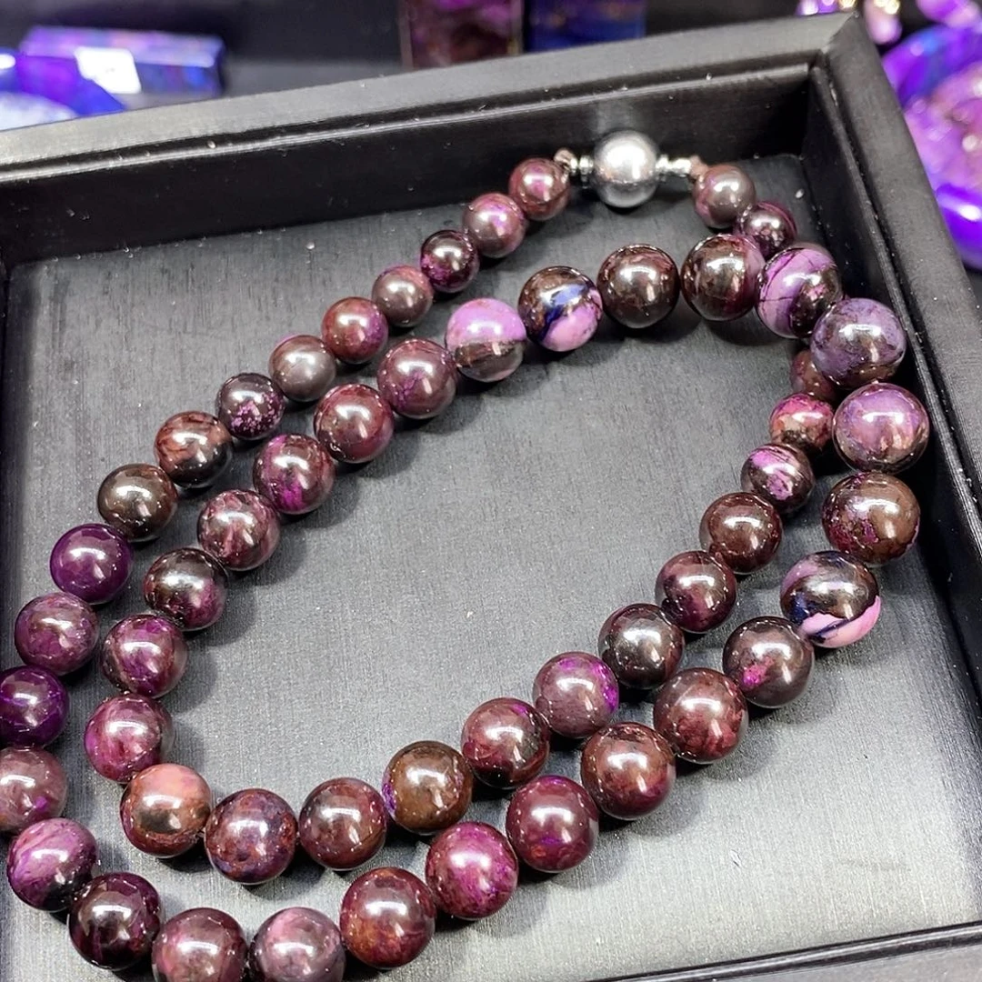 苏纪石（舒俱来）未镶嵌南非舒俱来老油紫圆珠塔链