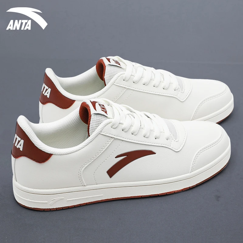 安踏男鞋红色板鞋本命年冬季新款百搭低帮轻便小白鞋皮面运动鞋子