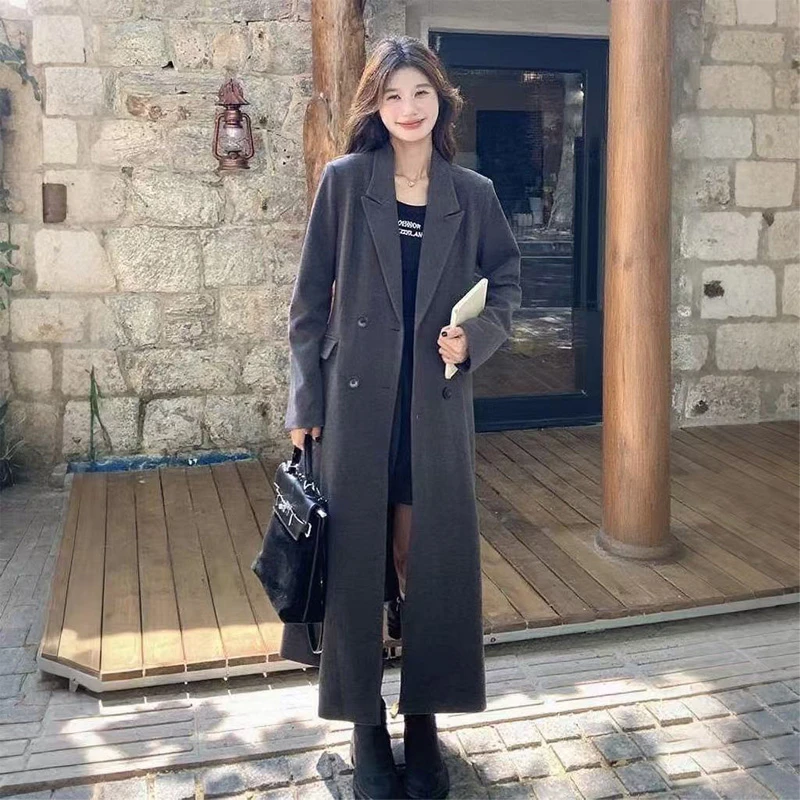 Vega韩版气质收腰西服大衣2025秋季新款显瘦显身材正肩高级感长裙