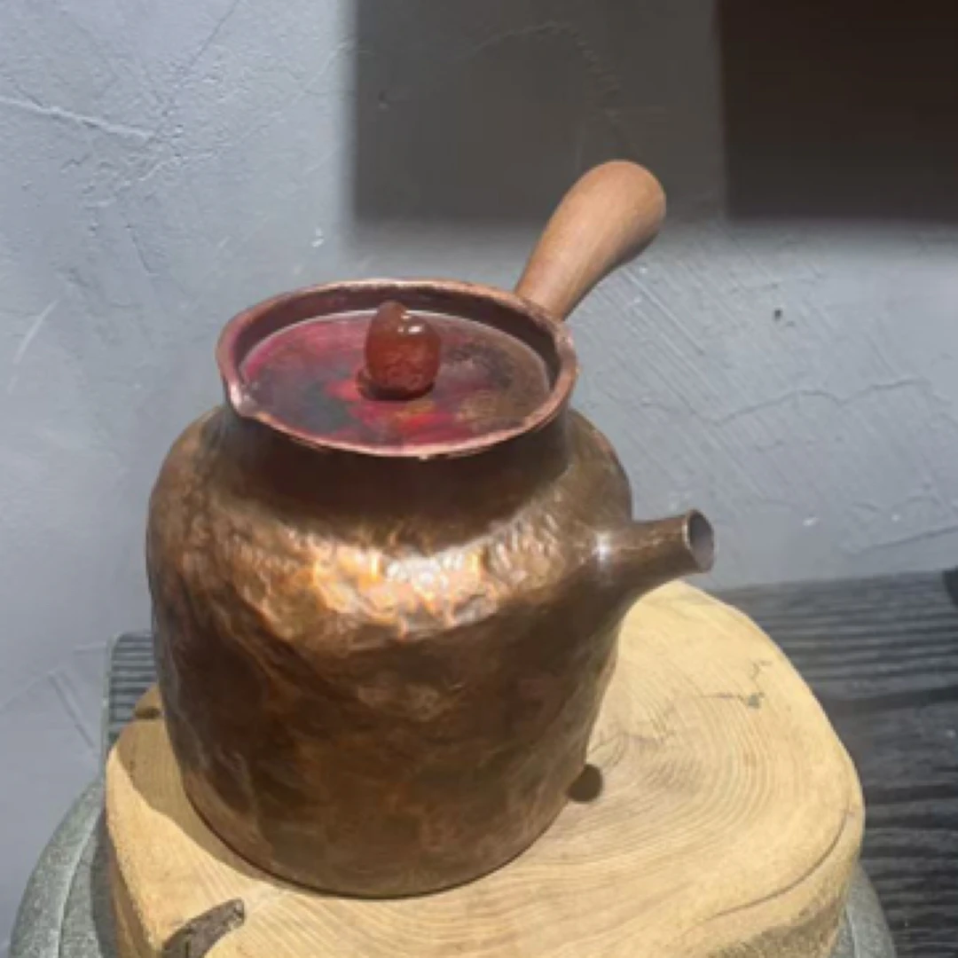 紫铜一张打手工锻打紫铜煮茶煮水壶诧寂风岩纹肌理