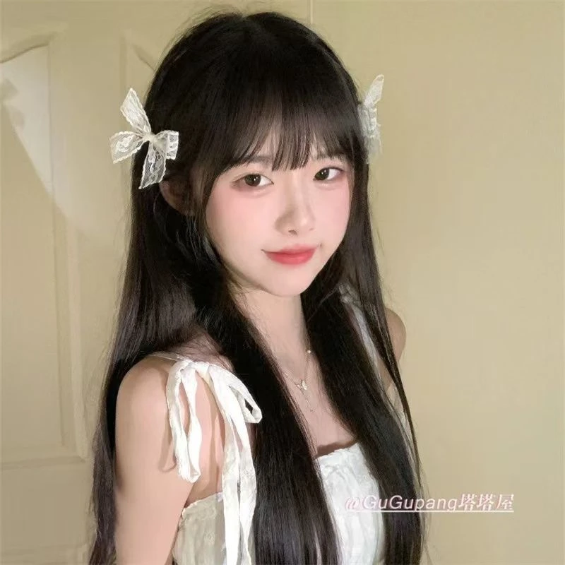甜美白色蕾丝蝴蝶结发夹超仙少女感侧边刘海夹子公主头双马尾发卡
