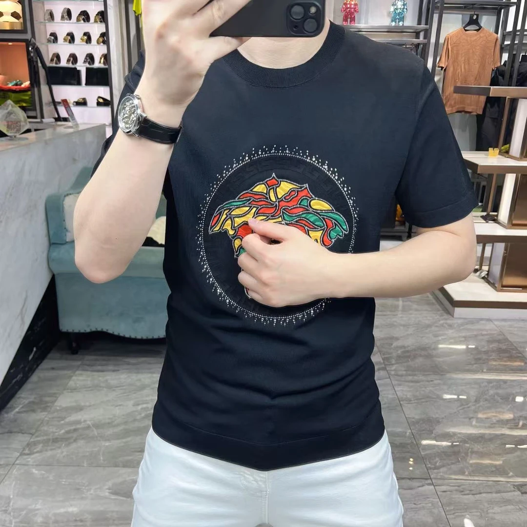 夏季短袖T恤男圆领修身针织伊力特半袖重工软硅胶热转印品质男装