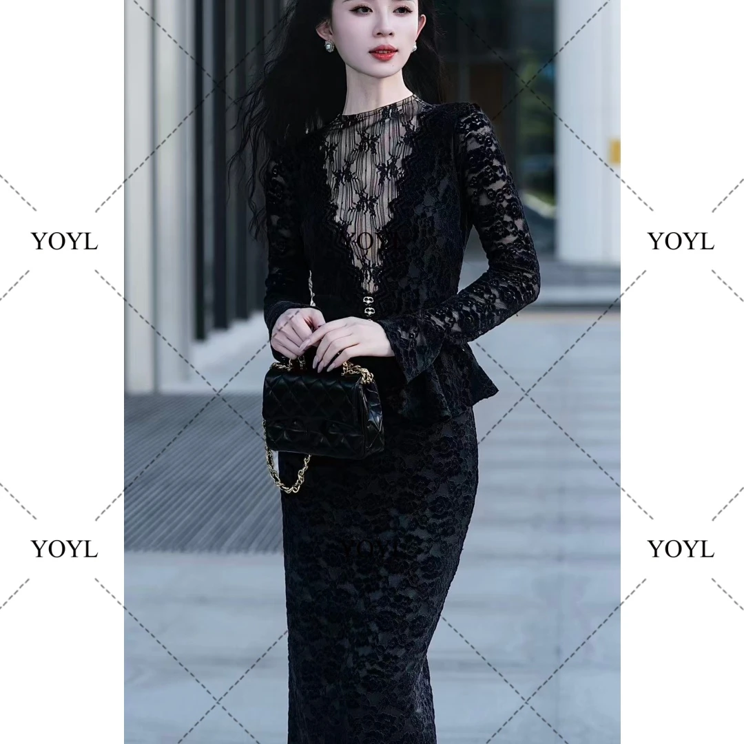 【yola】瘦瘦裙秋冬新款高级法式气质显瘦假两件直筒连衣裙-YL20436