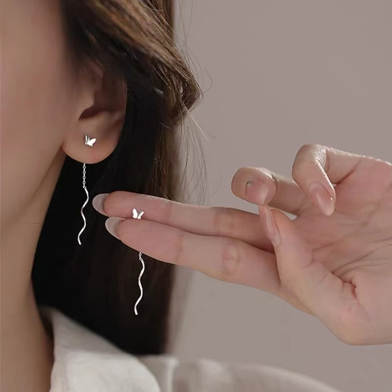 足银耳饰 999福利波浪蝴蝶耳线