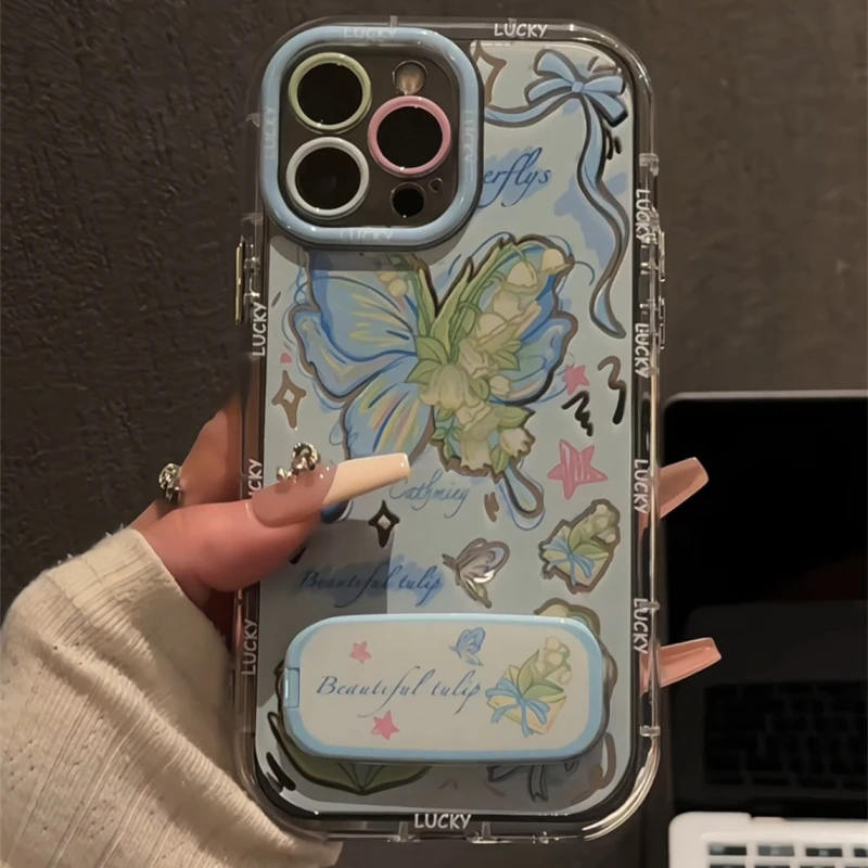 适用苹果15镜面奶油iPhone16手机壳华为mate70简约镂空蝴蝶小米15