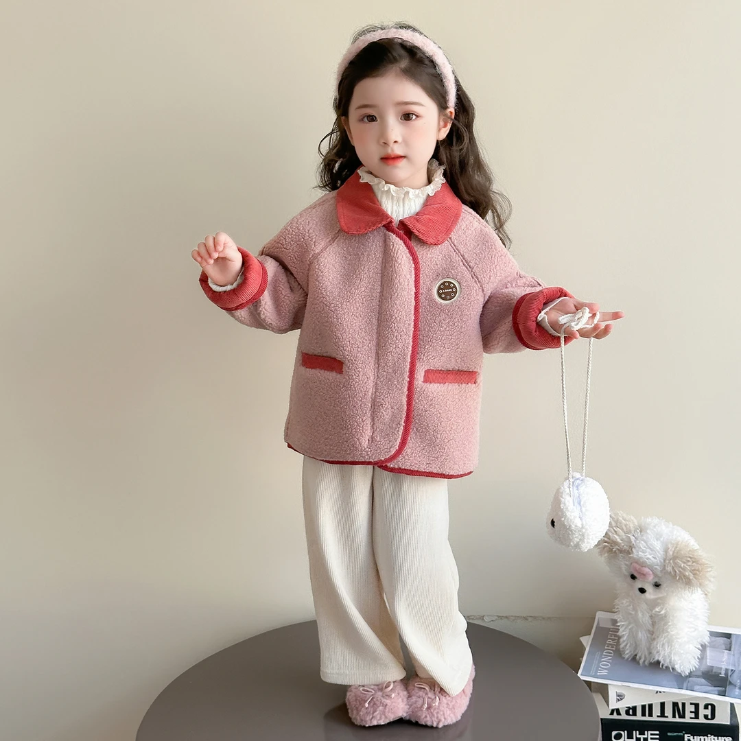 女童摇粒绒外套2025新款洋气秋装儿童加绒女宝宝秋冬款加厚毛毛衣