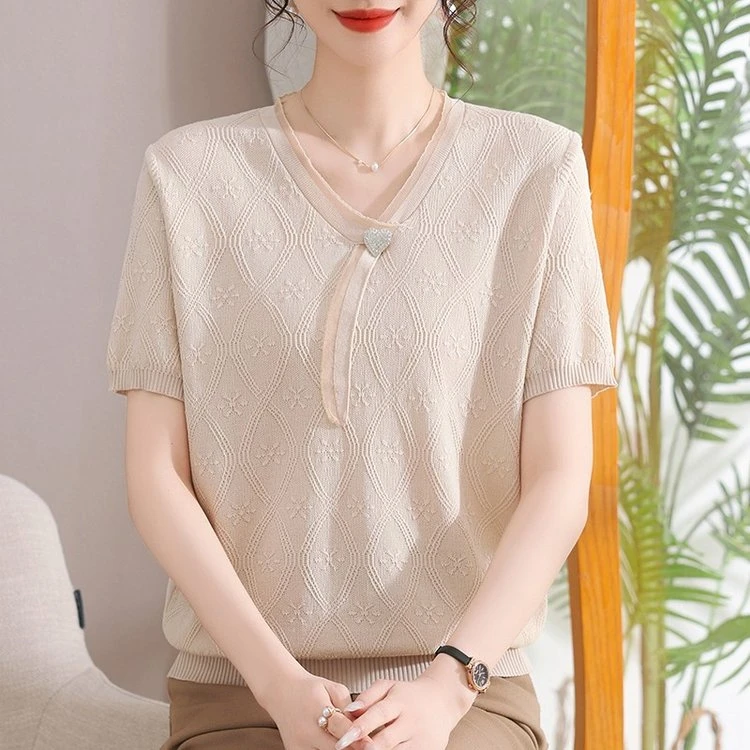 妈妈夏装薄款2025新款短袖女装夏装小衫上衣气质8952