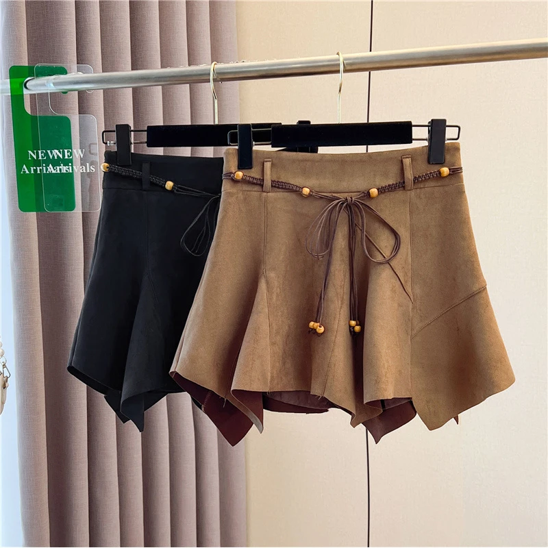 实拍2025新款复古咖色高腰百搭半身裙女秋季设计感不规则A字裙女