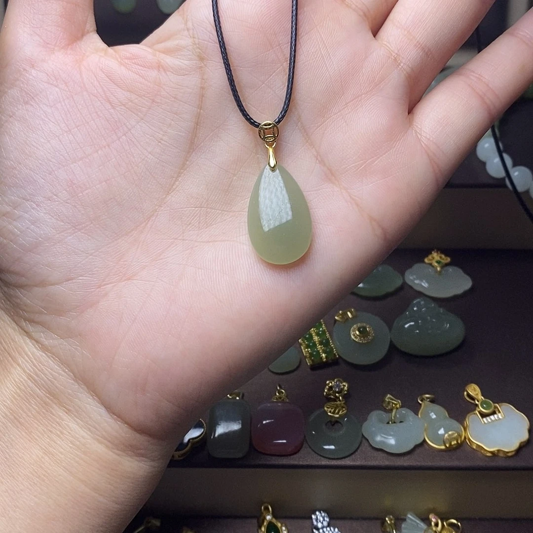 和田玉颈饰银S925镶嵌