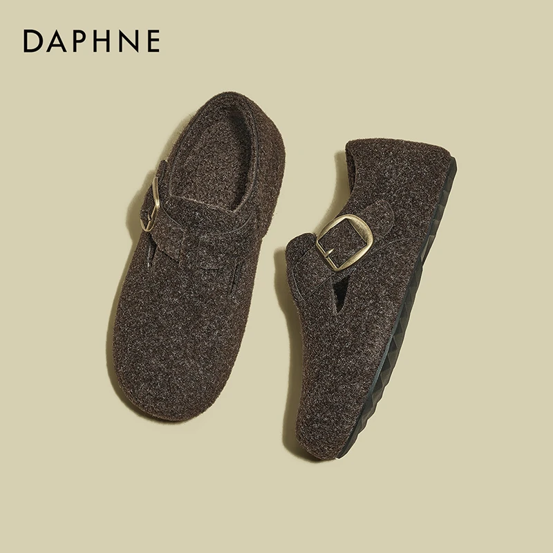 达芙妮冬季新款毛毡包头勃肯鞋女2025圆头平底软底时尚百搭休闲鞋