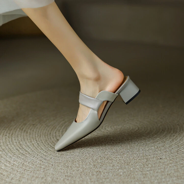 真皮断码包头粗跟凉鞋女2025夏季新款气质时尚百搭鞋外穿半拖鞋