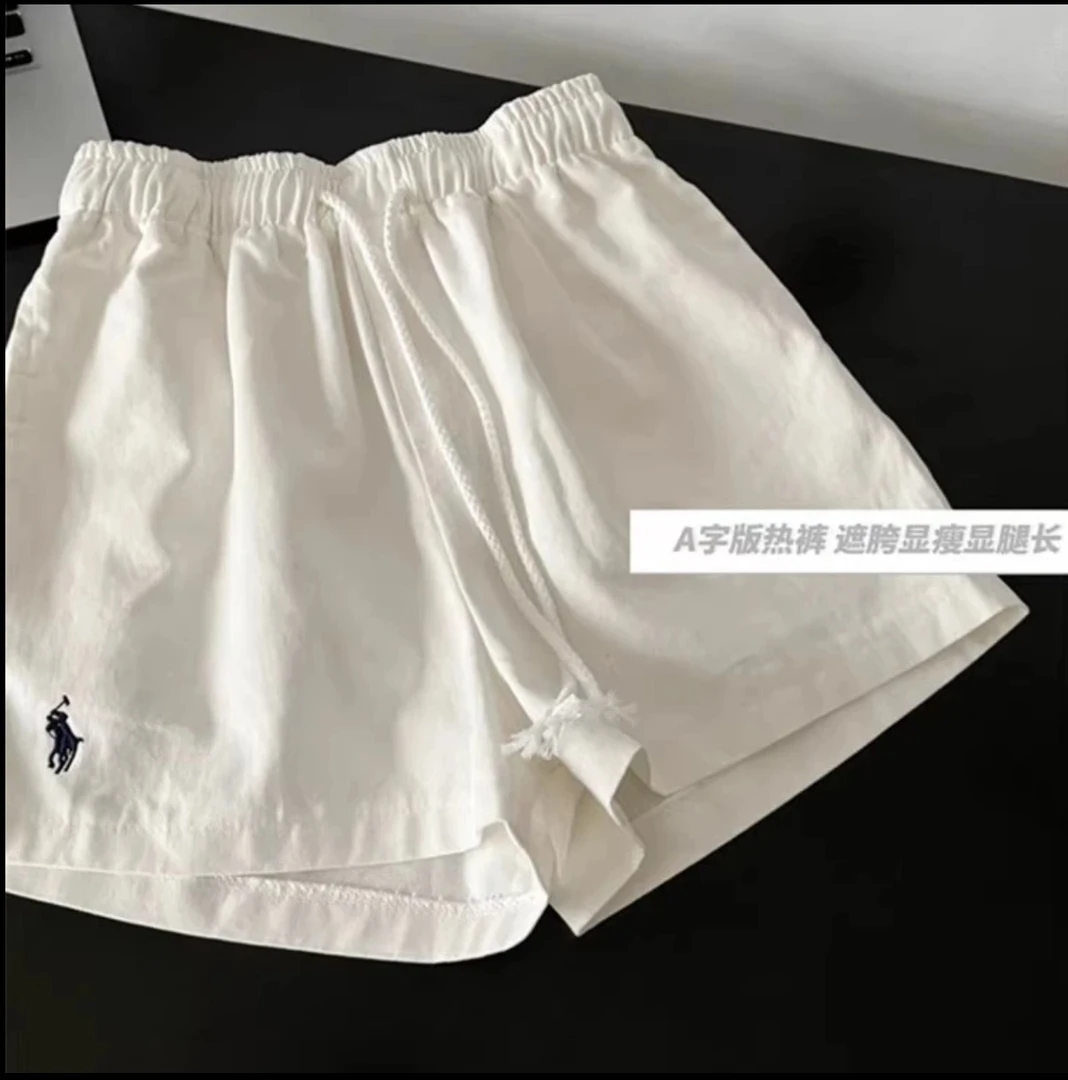 宽松a字短裤女夏季小个子高腰纯棉运动休闲亚麻阔腿裤裙裤子外穿