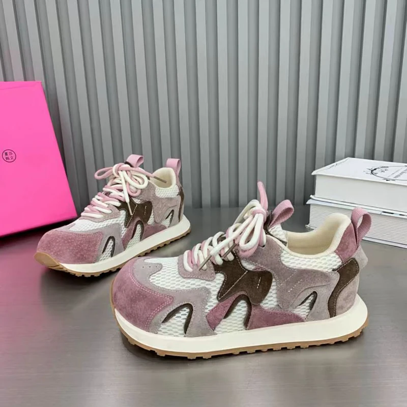 欧洲站2025年夏季新款潮流运动鞋网面透气阿甘女鞋拼色休闲老爹鞋