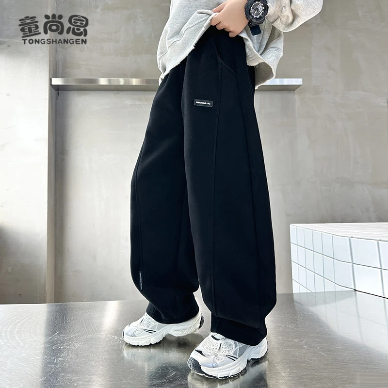 儿童裤子春秋款2025新款男童休闲裤大童加绒秋冬男孩宽松弯刀裤潮