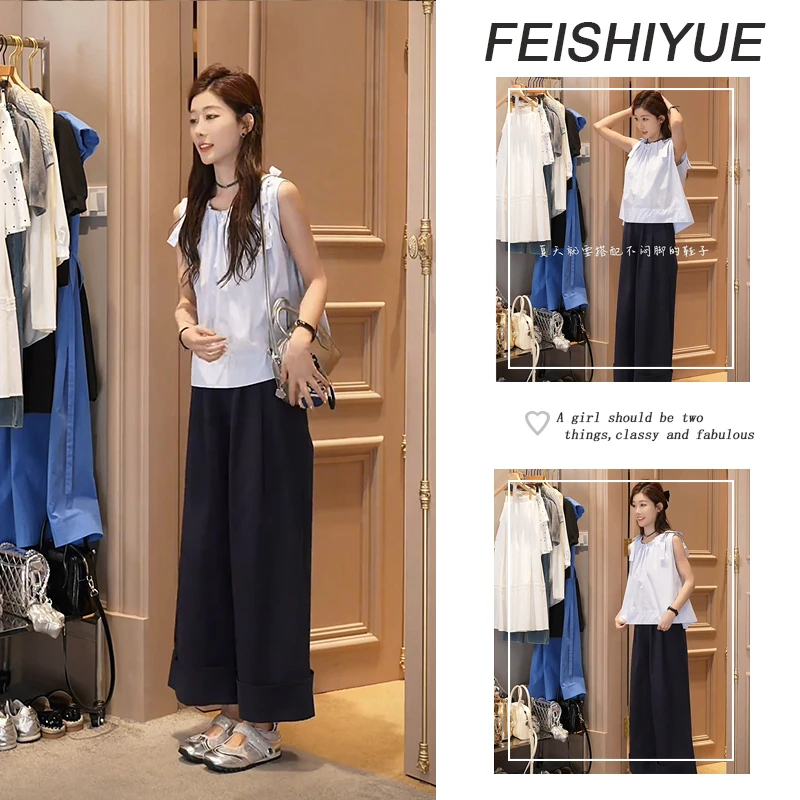 2025夏季新款温柔风绑带背心无袖上衣百搭直筒显瘦休闲裤两件套潮