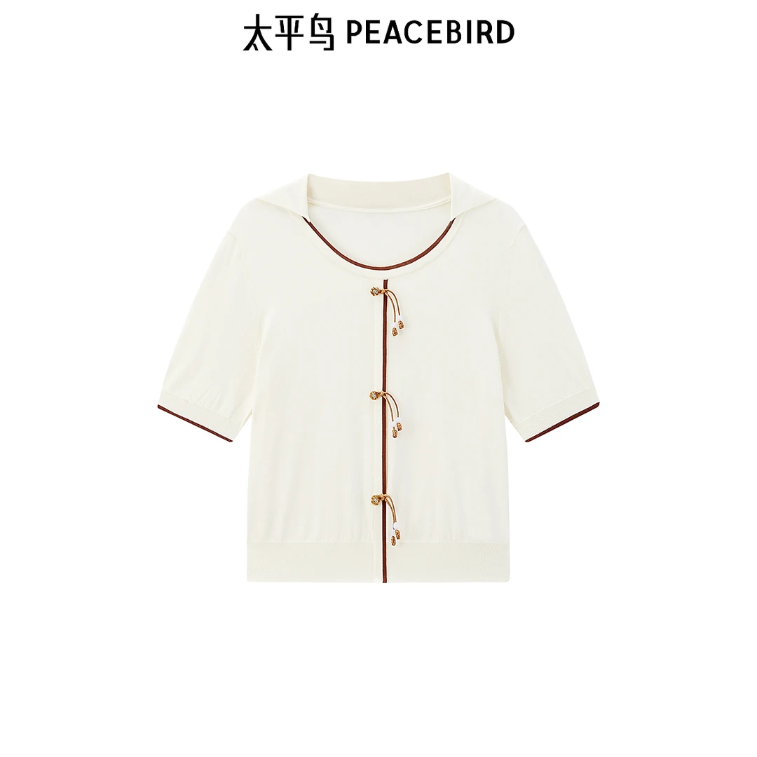 【商场同款】太平鸟女装夏季百搭国风撞边线套衫A1EEE2357