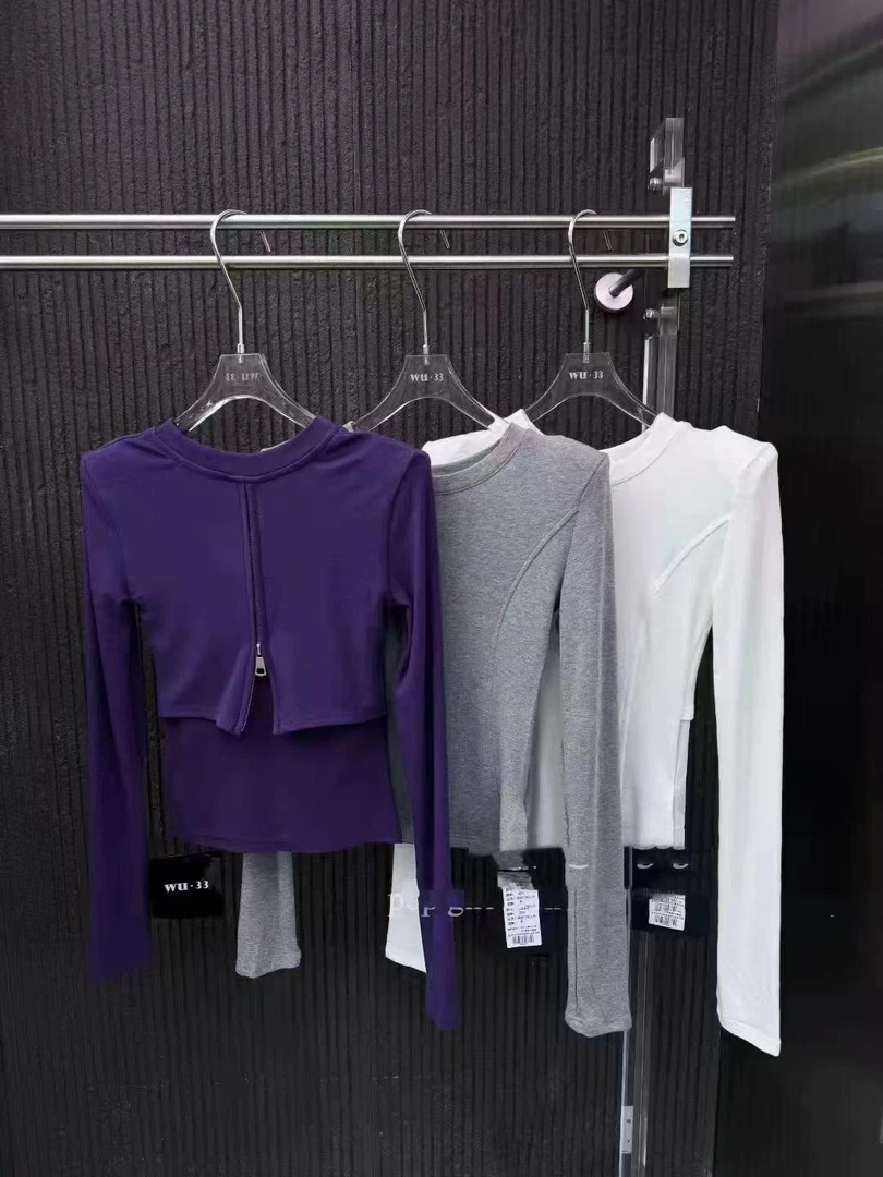 悠悠SHOP时尚设计感后背网纱拉链拼接显瘦百搭小圆领上衣