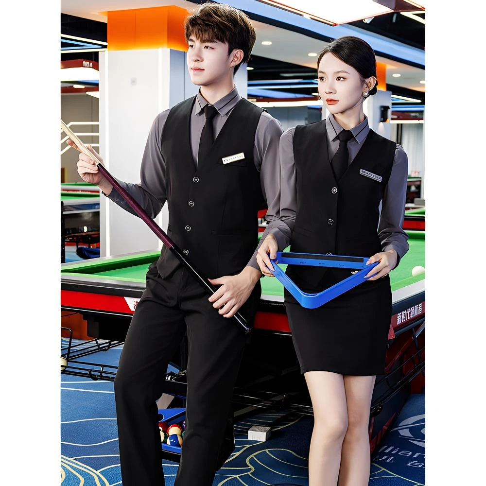 台球室马甲套装男女款酒店服务员工作服西餐厅餐饮服桌球酒吧工装