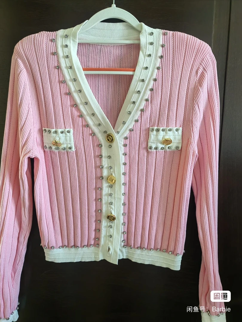 H18小香风气质针织衫外套秋冬新款大码女装显瘦宽松短款开衫毛衣