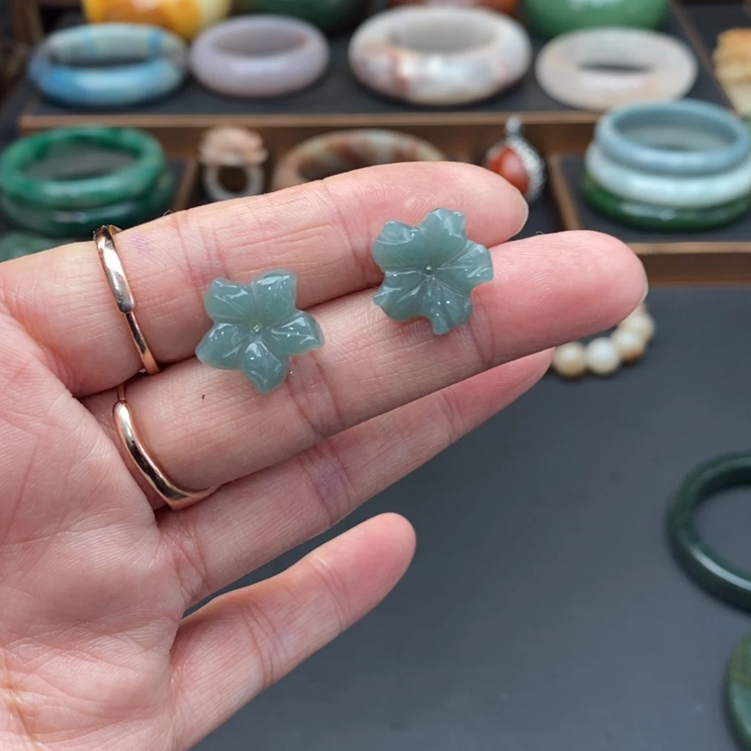 翡翠耳饰银S925镶嵌耳钉