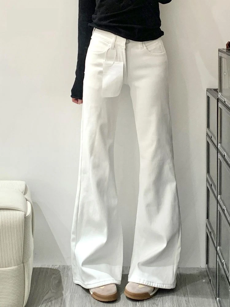 美式白色微喇牛仔裤女2025春夏季新款高腰不贴腿显瘦百搭喇叭裤子