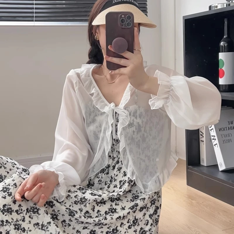 雪纺开衫短款夏季女防晒薄款小披肩罩衫外搭外套设计感小众坎肩新