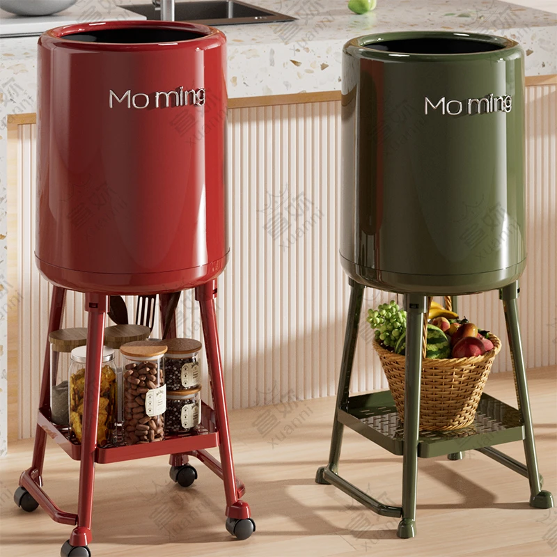 家用大号圆形纯色带盖可移动防锈垃圾桶干湿分离室内收纳卫生桶