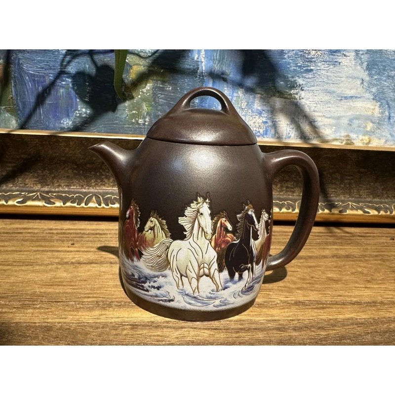 古红泥八骏图高秦权紫砂壶