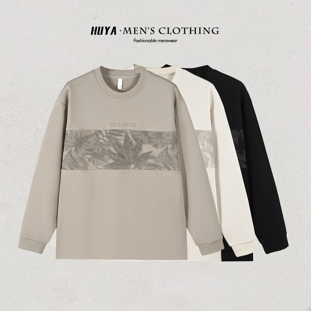 虎牙兄弟男士卫衣2025秋季枫叶扎染设计感宽松百搭圆领长袖JS6802