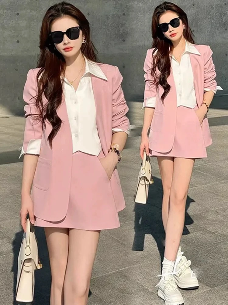 名媛高级感西装套装女2025春季新款气质减龄撞色外套半身裙两件套