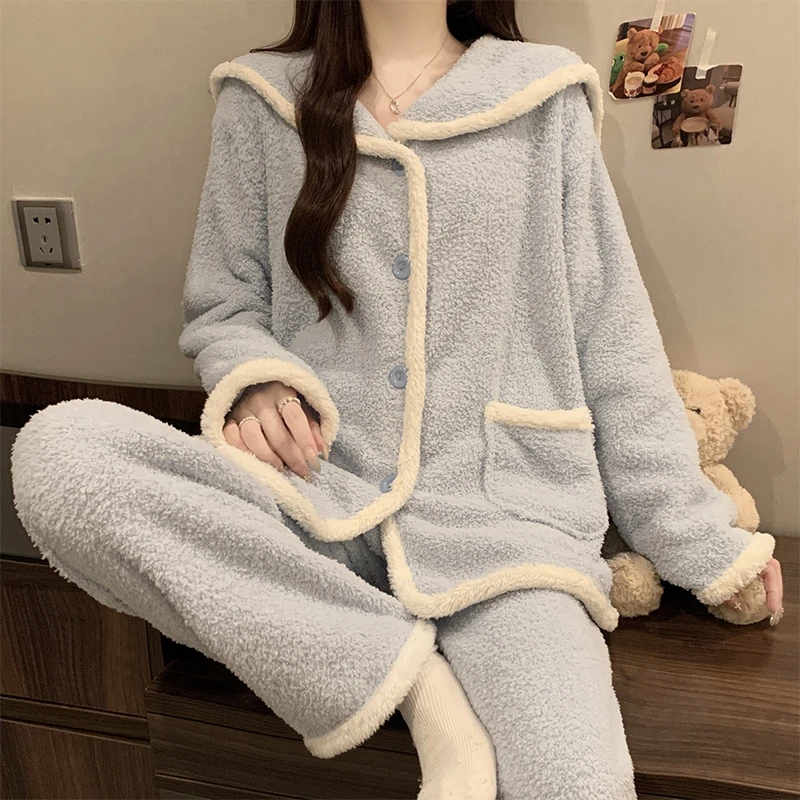 软绵绵半边绒睡衣女款冬季加厚加绒两件套新款高级感珊瑚绒家居服
