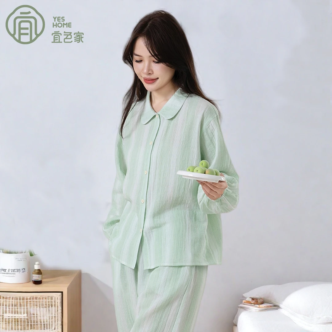 宜色家纯棉睡衣女春秋季女款爆款2025新款大码透气长袖家居服套装