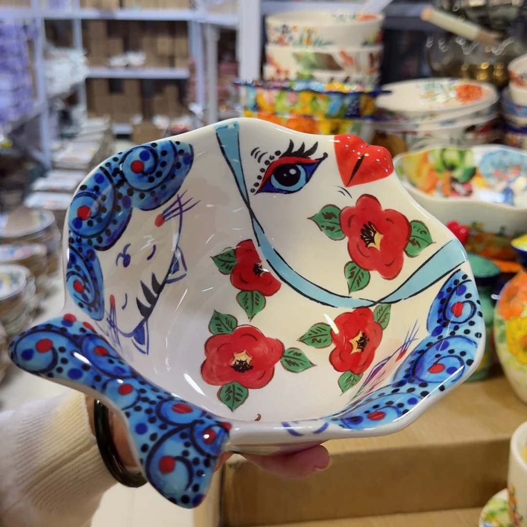 瓷片7英寸猫鱼碗一只