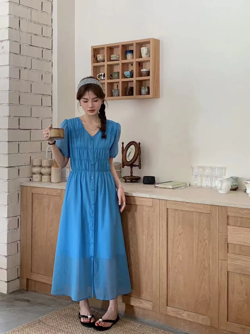 6777土布鱼小扣子显瘦连衣裙