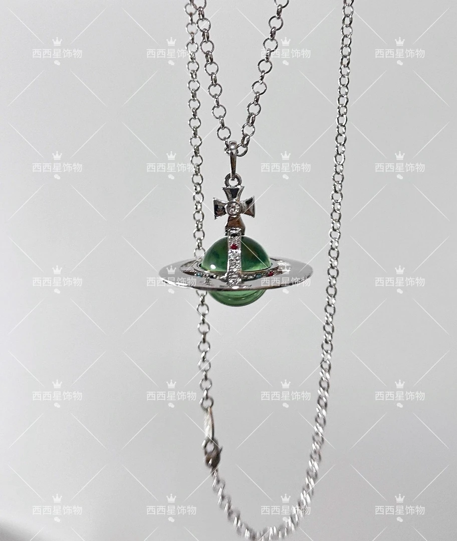 铜合金锆石项链 限定中号orb绝美立体土星锁骨项链叠戴辣妹