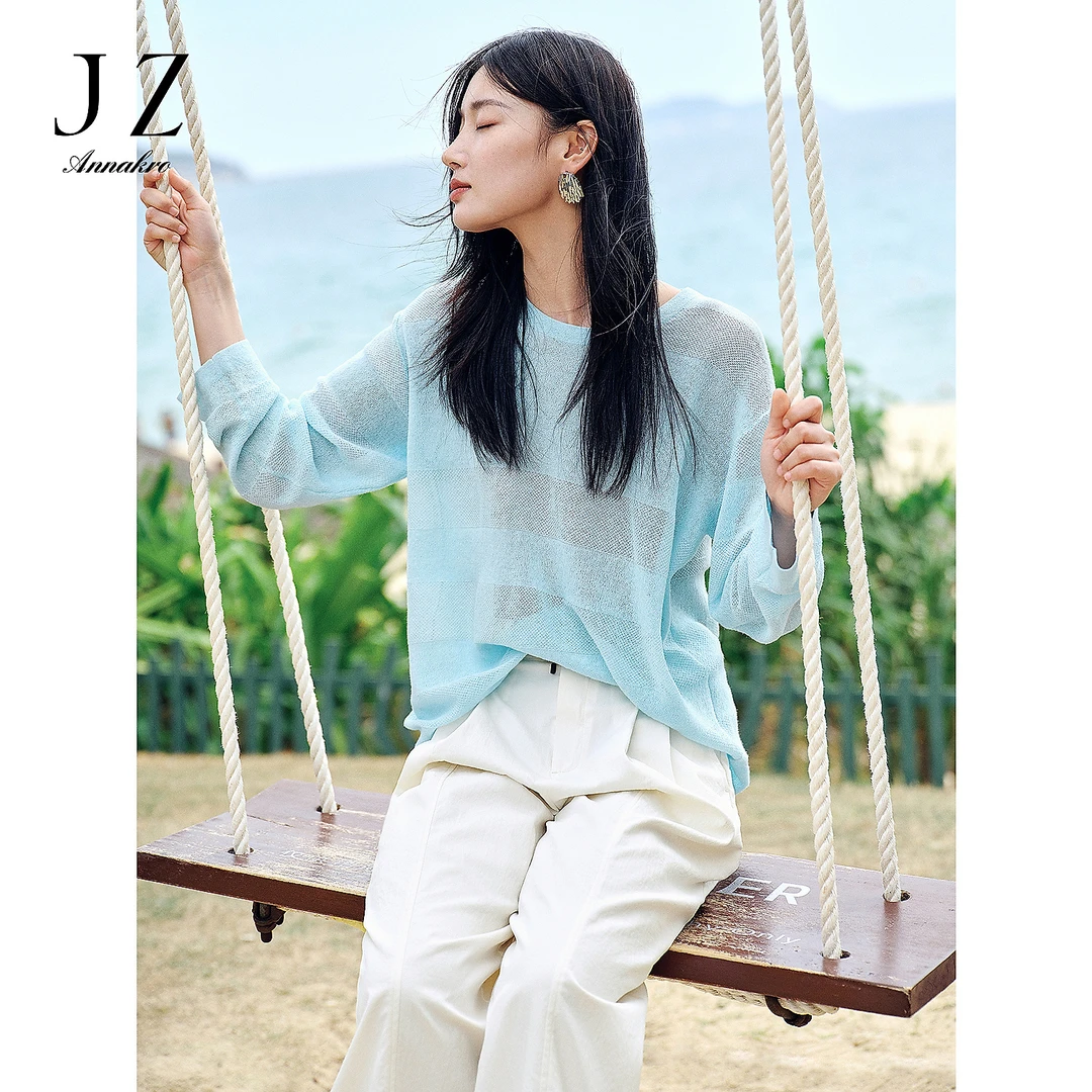 【安雅专属】【鲜氧衫】玖姿安娜蔻KWFX31004宽松长袖针织衫2025夏