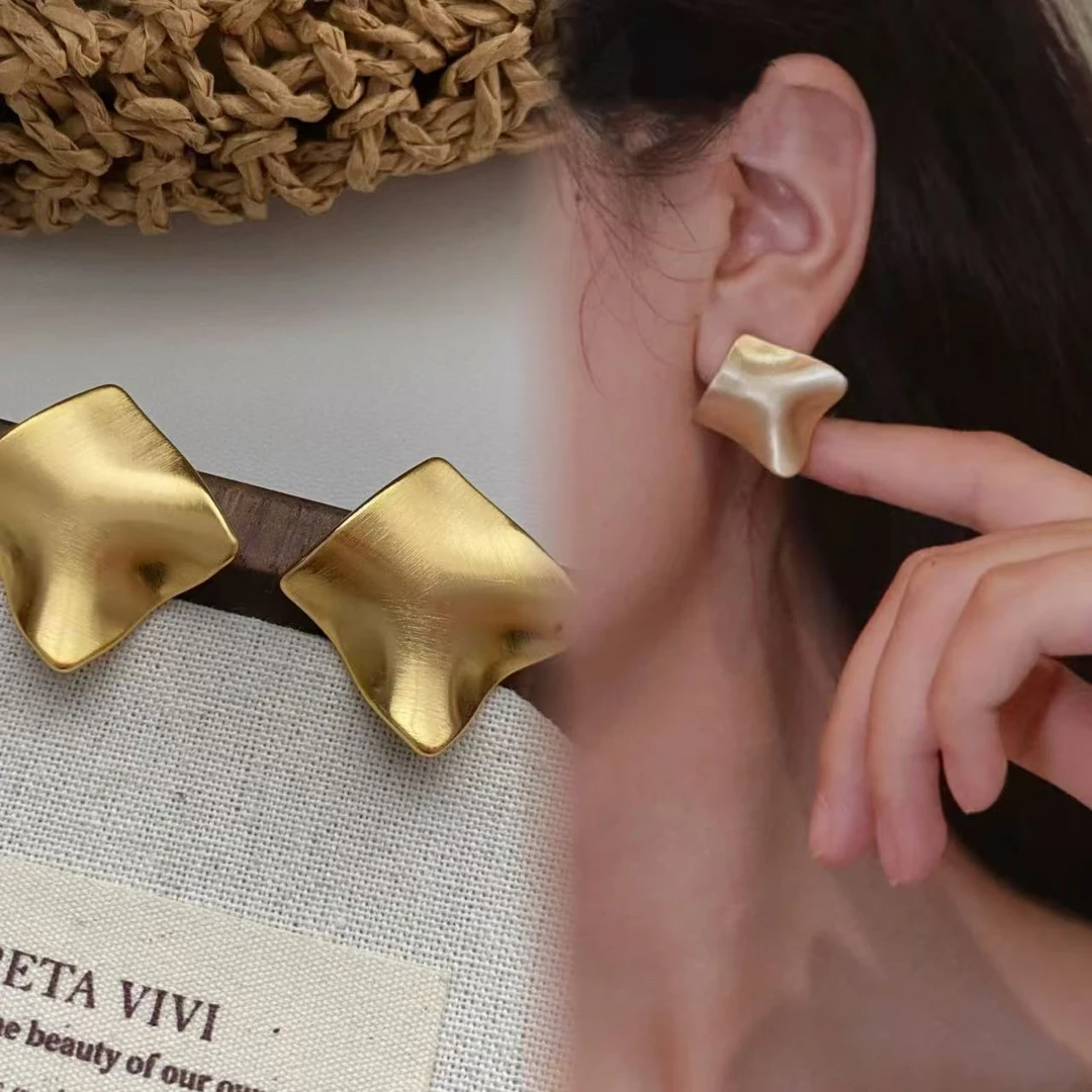 铜合金耳饰 【简约菱形】不规则金属简约拉丝复古冷淡风耳饰 A45