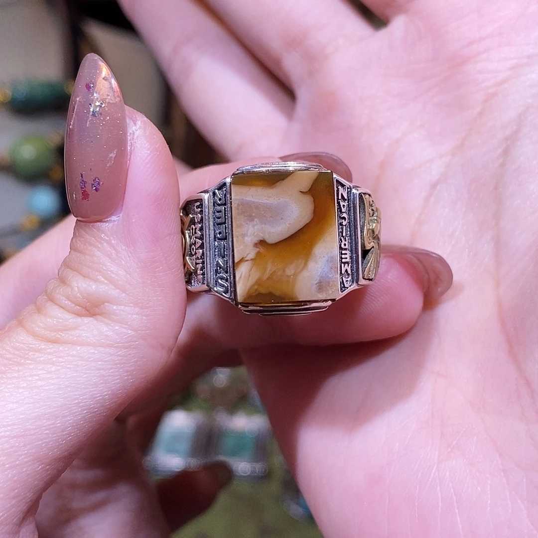 琥珀银S925镶嵌戒指聿*青