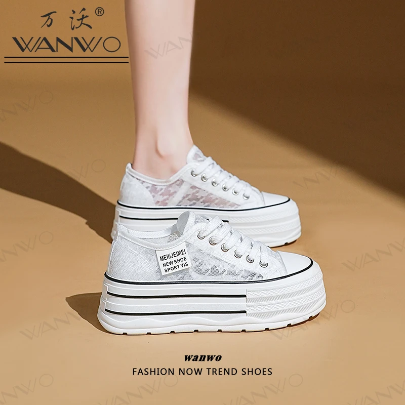 夏季厚底增高5CM小白鞋女网纱蕾丝网面鞋子透气女款2025新款女鞋