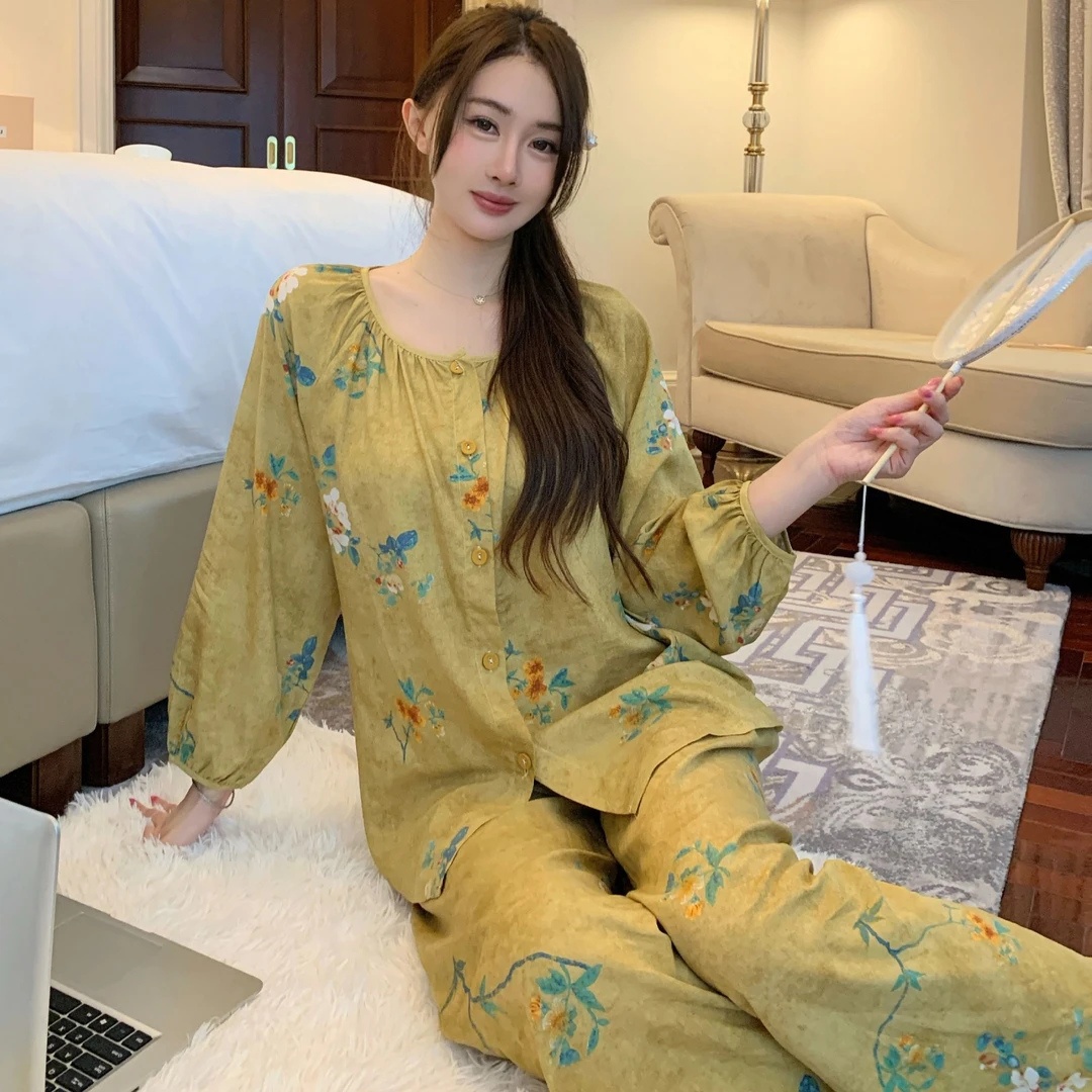 睡衣女2025年新款春秋季新中式高级感长袖长裤家居服可外穿套装
