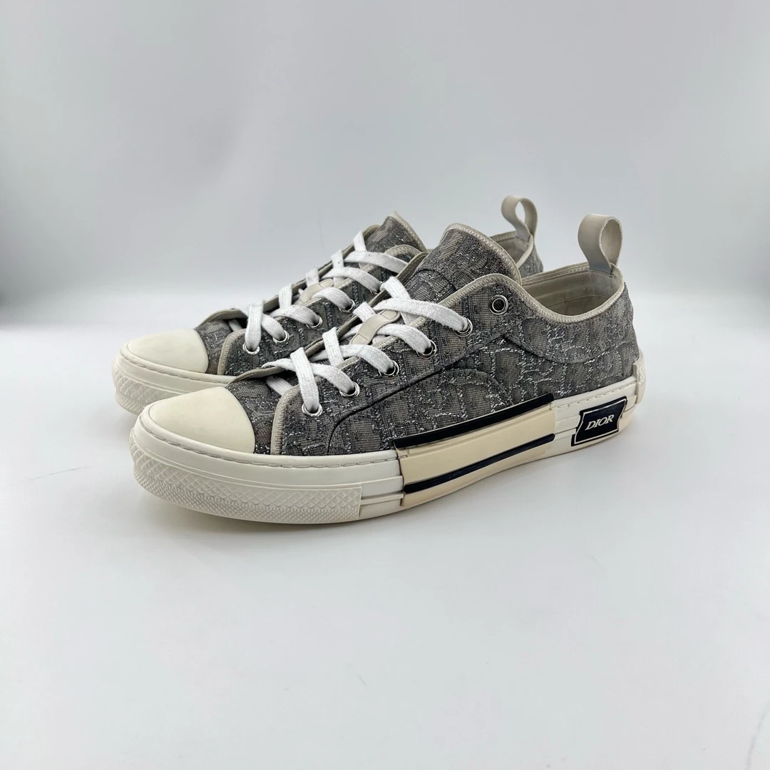 95新 DIOR/迪奥 42码/灰色圆头系带刺绣鞋面帆布鞋/12194080