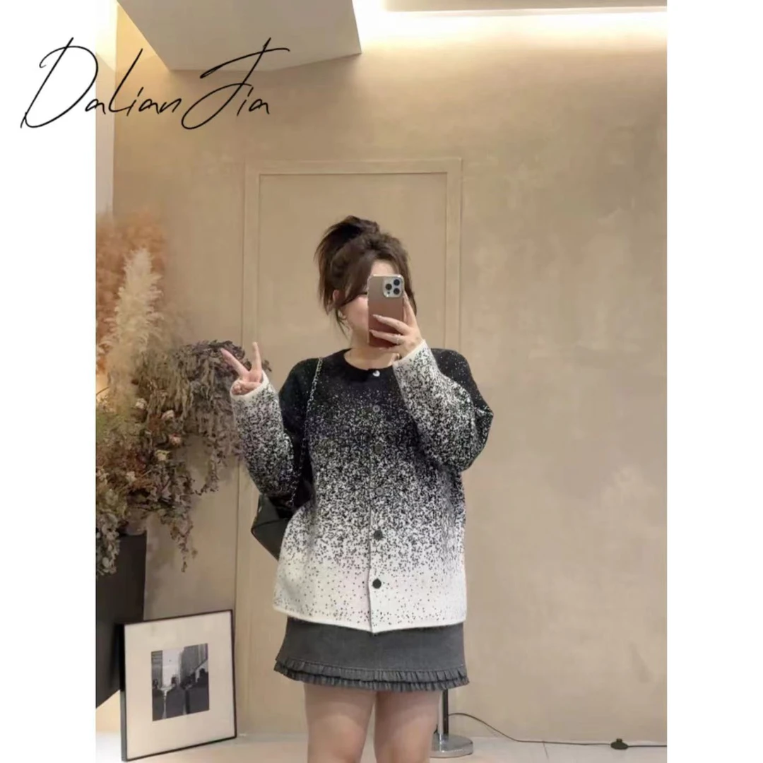 晶咕【渐变银河】韩版毛衣宽松时尚圆领设计感渐变色毛衣外套